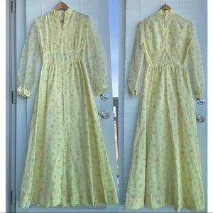 vintage yellow dress floral ball gown prom flower print spring